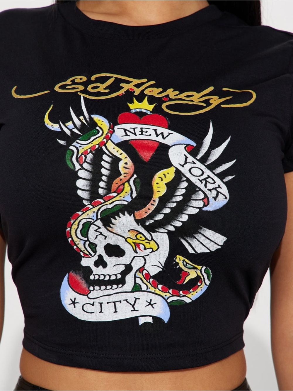 3 for $20 Ed Hardy Black Graphic Crop Top